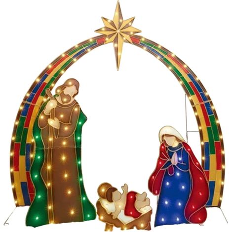 Crèche lumineuse d'extérieur pour jardin, 30 cm, avec 150 lumières LED, idéale pour décorer votre pelouse ou votre jardin pendant les fêtes.
