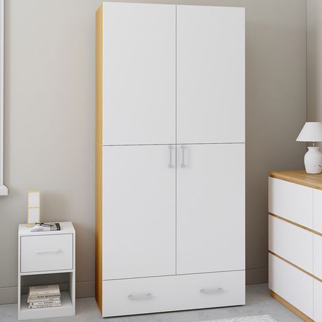 JULIANA blanco y madera Armario de 2 puertas con estantes 80 cm y 1 cajón (1/5)