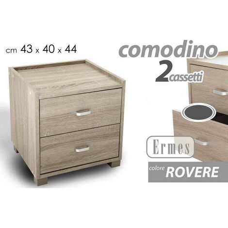 Kaela - Comodino Camera Letto Moderno 2 Cassetti Legno Rovere 44x43x40cm Mobile 623462 - (1/2)
