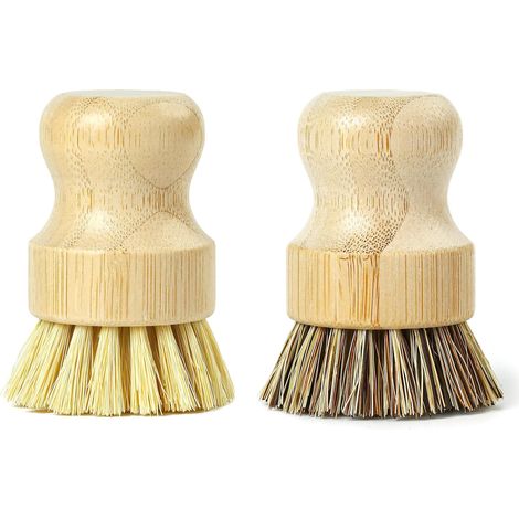 Ensemble de 2 Brosses à Sisal, Bambou, Fibres Tampico, Nettoyage Cuisine, Vaisselle, Écologique