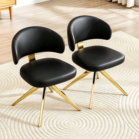 Silla giratoria 54 x 50,5 x 77 cm de piel sintética negra y metal dorado 360° - CHICFURN (1/5)