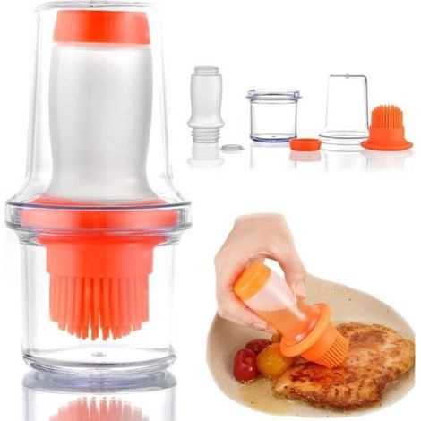(Orange) Basting Brush - Kitchen - Silicone Oil Bottle - Orange - 2 in 1 - High Quality (1/4)