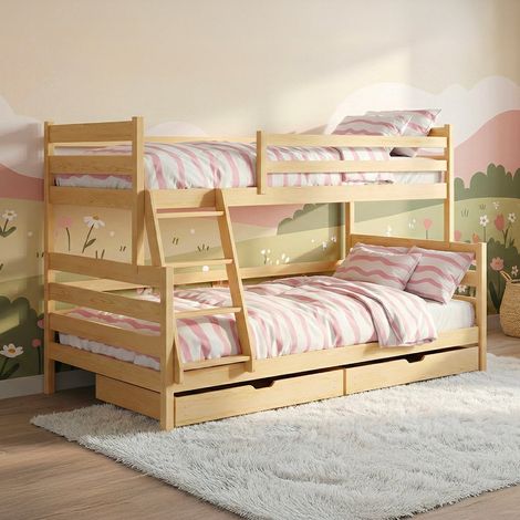 Letto a castello 90-120x200 con reti a doghe e cassetti inclusi Léo Naturale (1/4)