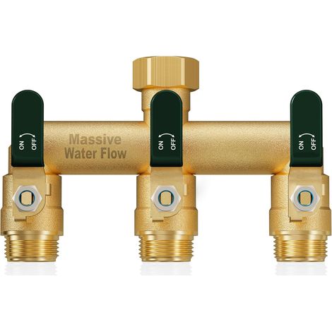 Distributeur 2 Voies, Robinet Double Machine a Laver, Adaptateur Robine, Voies Diviseur de Tuyau Arrosage, Filetage 3/4Pouce, Débit d'eau Réglable et Verrouillable-Poignée Verte - 3 voies-Poignée (1/5)