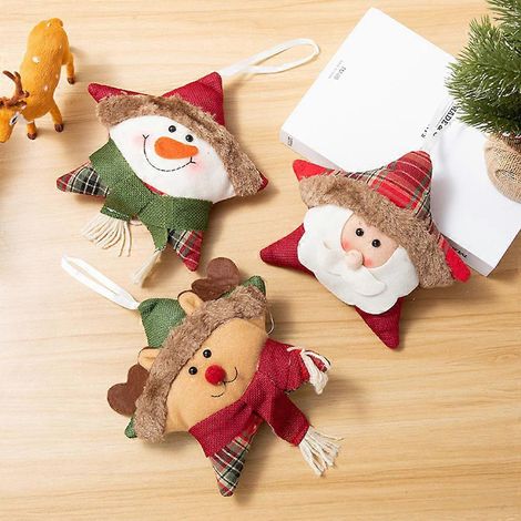 Lot de 3 décorations de Noël en peluche à suspendre : Père Noël, bonhomme de neige, renne, pendentif pour poupée (1/4)