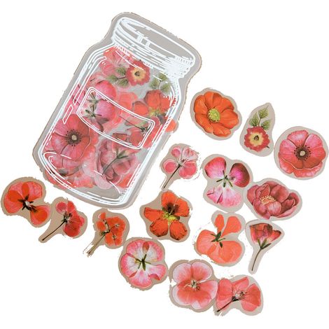 35 autocollants décoratifs en PET haute transparence, motif fleurs rouges, pour scrapbooking, agendas et calendriers.