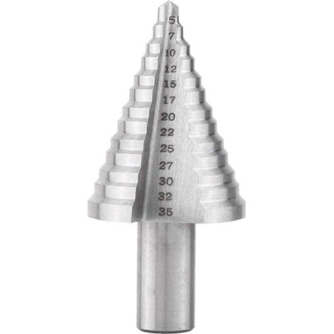 Step Drill Bit, Titanium Coated Cone Drill Bit, High Speed Steel, 5mm-35mm Hex Shank Conical Triangle Drill Bit, Ladder Step Drill Bits - Silver (1/5)