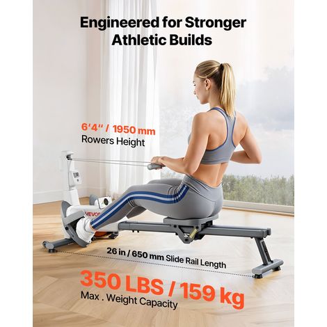 Rameur Magnétique, Ergomètre avec Résistance Réglable à 16 Niveaux, Pliable, Capacité de Charge de 158 kg, avec Double Rail Coulissant, Compatible avec Application Bluetooth et Écran LCD (1/5)