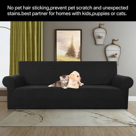 Couchhülle Sofabezug - Hochelastisch & wasserabweisend - Stretch Jacquard Stoff mit Lycra für Wohnzimmer Sofa (Schwarz)