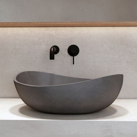 Lavabo da appoggio asimmetrico con finitura terrazzo grigia scura  KTERIS-570GR kamalu