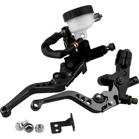 Leve freno e frizione per moto, kit frizione regolabile 7/8" 22 mm con pompa idraulica, leva freno universale in alluminio CNC, per Honda Suzuki Kawasaki Yamaha D10, nero (1/5)