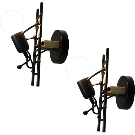 2er Wandleuchte E27 Humanoid Wandlampe Kreative Modern Eisen für Schlafzimmer, Kinderzimmer, Wohnzimmer, Treppe, Flur, Esszimmer (Schwarz)