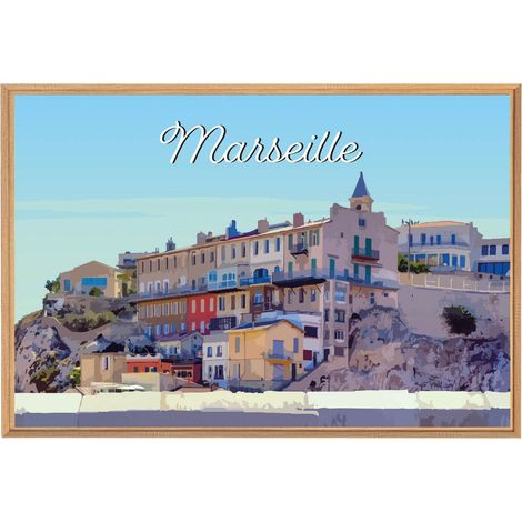 Tableau mural encadré illustration ville de Marseille 65x97 cm (1/5)