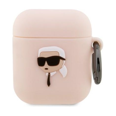 Copertura per AirPods 1/2 Karl Lagerfeld KLA2RUNIKP in silicone rosa con testa di Karl in 3D (1/3)