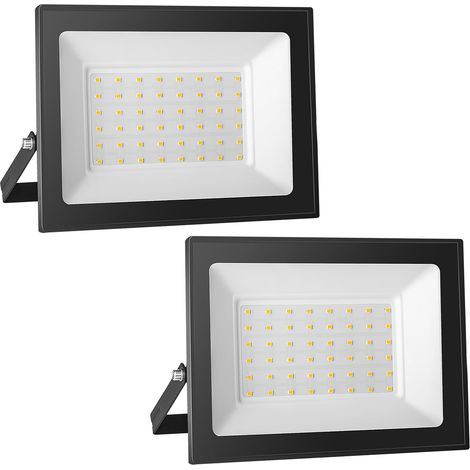 Projecteur Extérieur LED 2x 50W, 5000LM, 3000K Blanc Chaud, IP66 Imperméable, Spot Sécurité pour Jardin, Cour, Terrasse, Square, Usine (1/5)
