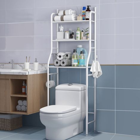 3 Tier Over the Toilet Bathroom Storage Space Holder Stand, White (1/5)