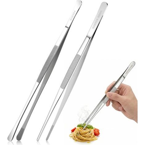 Juego de 2 pinzas de cocina de acero inoxidable de alta calidad, 30 cm – Pinzas para barbacoa con cabeza redonda y pinzas finas de precisión – Utensilios de cocina versátiles para asar a la parrilla, (1/5)