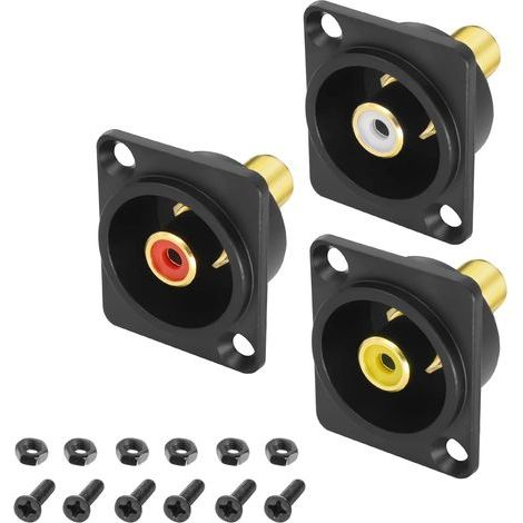 Set mit 3 RCA-Einbauadaptern Typ D – 3 Farben – RCA-Buchse auf Buchse – für TV, Audio, Video, Lautsprecher und Verstärker (1/5)