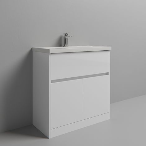 Montego Gloss White 800mm 1 Drawer 2 Door Vanity Unit with Glide Basin