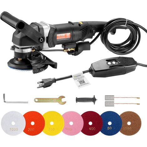 Vevor – Polisseuse humide 4 pouces – 800W – 6 vitesses 700-3000 tr/min – 7 tampons pour marbre, granit, béton – Interrupteur GFCI pour sécurité