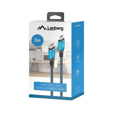 CABLE USB-C 4.0 LANBERG MACHO/MACHO 2M 240W 8K 60HZ NEGRO/AZUL