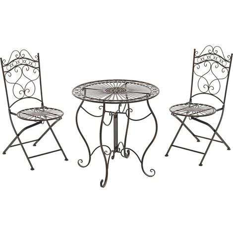 Set da giardino in ferro battuto effetto bronzo antico – Tavolo rotondo e 2 sedie in stile vintage 100007940