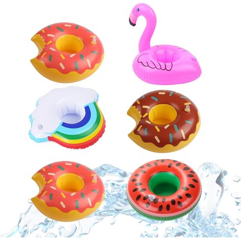Lot de 6 porte-gobelets gonflables : matelas pneumatique, bouée, bouée de piscine, porte-cocktail, porte-bière, porte-tasse, porte-canette, porte-tasse à bière (1/5)