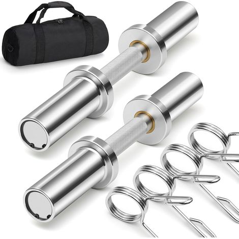 Poignées d'haltères olympiques de 40,6 cm avec manchons rotatifs à 360°, aluminium aéronautique antirouille pour disques de poids de 5,1 cm – Comprend 4 colliers à ressort – Capacité de 136 kg (1/5)
