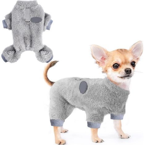 1 pyjama pour chien, pull hiver en polaire corail avec anneau pour laisse, taille S à XL, adapté aux chiots de 1,3 à 6 kg (1/5)