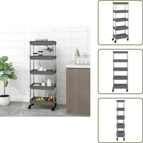 Chariot de cuisine 5 niveaux Gris 42x29x128 cm Fer et ABS - Chariot De Cuisine - Chariot Multifonctionnel - Rangement Cuisine - Organisation Intérieur - Chariot Sur Roulettes (1/5)