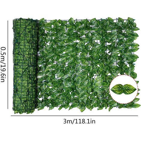 Künstlicher Efeu-Sichtschutz, ausziehbare künstliche Hecke, künstliche Efeu-Rankendekoration für drinnen und draußen (50 x 300 cm) - Fei Yu (1/5)