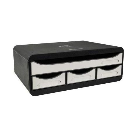 EXACOMPTA Schubladenbox Exacompta TOOLBOX Mini 4 Schubladen DIN A4 quer Polystyrol Gehäusefarbe: schwarzFarbe der Schublade: weiß glossy