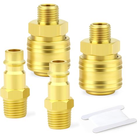 4 pièces Raccord industriel mâle et bouchon d'air 1/4 pouce, raccord rapide pour air comprimé 1/4 pouce à débit de base, bouchon d'air (1/5)
