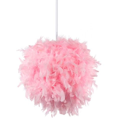 Lustre Suspension 35cm en Boule Plumes E27 Luminaire pour Chambre d'enfant Salon Rose