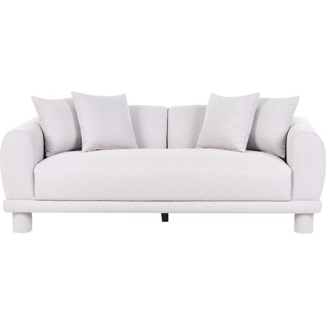 Divano a 3 posti moderno in tessuto con cuscini decorativi extra e gambe rivestite grigio chiaro Pori