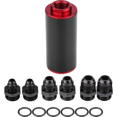 Filtre à essence en ligne universel à haut débit en aluminium AN6 de 100 microns pour camion de voiture rouge. (1/5)