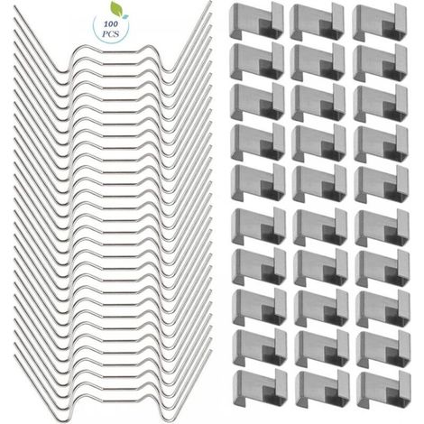 100 pinces à verre pour serre (50 clips en acier inoxydable 304 (largeur), 50 clips en acier inoxydable 301 (largeur)). (1/5)