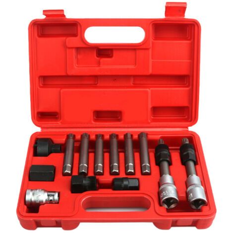 QORVA-Kit d'outils d'alternateur de voiture, outil de retrait et de clé de montage de poulie de courroie d'alternateur pour extracteur de poulie Volkswagen Audi A6 Volvo BMW (13 pièces)