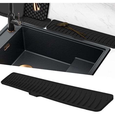 Alfombrilla estrecha para desagüe，alfombrilla de silicona para grifo，alfombrilla para desagüe de cocina y baño (negra，60 cm)