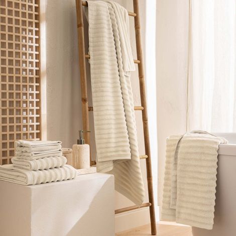 Drap de Douche 70 x 130 cm – 500 g/m² – Tissage rayé - 70x130cm - Ivoire