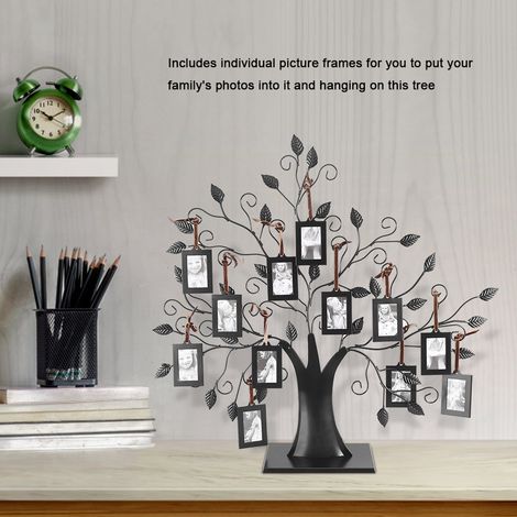 Cadre photo arbre suspendu pour famille, déco murale moderne avec 8 pinces, photos souvenirs, style scandinave, bois naturel, décoration salon et chambre, accrochage mural facile (1/5)