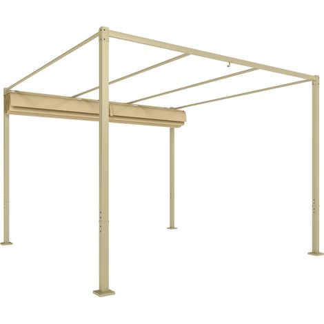 Pergola de jardin de 3 m avec toit rétractable et fermeture magnétique, auvent pare-soleil, protection solaire UPF 30+, kaki