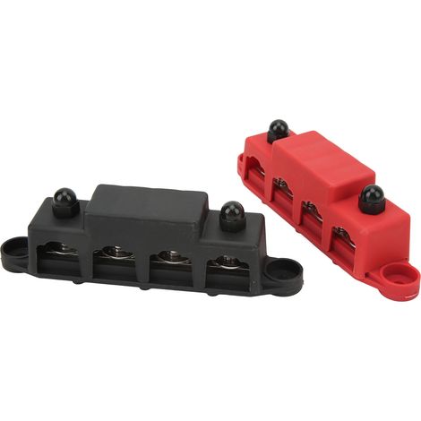 Lot de 2 blocs de distribution d'alimentation à goujons 4 x 5/16 po, rouge et noir, barre omnibus 250 A pour VR 48 V CC (1/5)