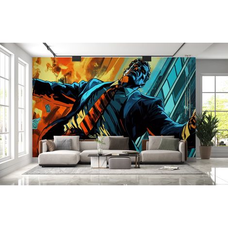 Papier peint pop art homme daffaires style comics - 500 x 270 cm (1/2)