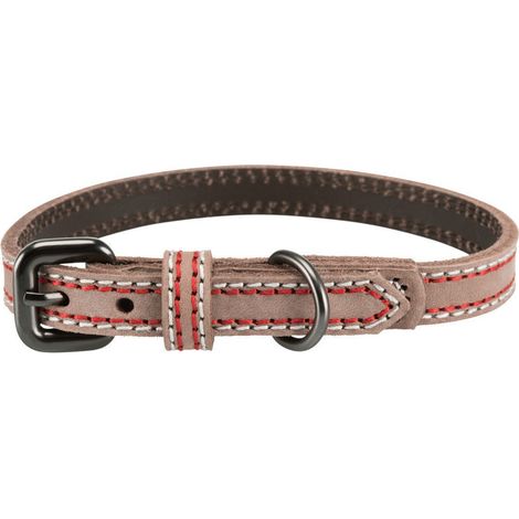 Collier cuir L-XL 52-61 cm/30 mm taupe pour chien - Trixie (1/5)