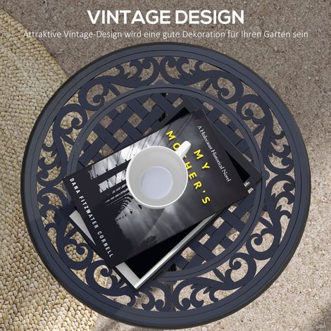 Table ronde de jardin vintage noir 60x60x53 cm, table basse ou table de balcon en métal (1/4)