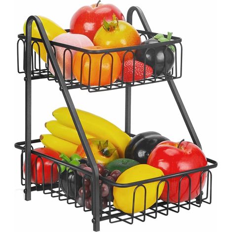 Cesta y rejilla para frutas de dos niveles, cesta de almacenamiento para encimera de cocina, adecuada para guardar frutas, verduras y pan. (1/5)