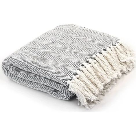Couverture en coton à chevrons, 125 x 150 cm, grise (1/5)