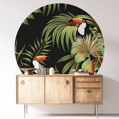 Sticker mural rond / cercle - Toucans - Diamètre 50 cm - Adhésif MAT (1/3)