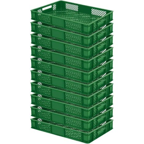BRB lot de 10 Bac gerbable normes Europe à parois et fonds ajourés - L x l x h 600 x 400 x 90 mm - verte (1/2)
